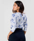 Blue Floral Printed Round Neck Chiffon Top